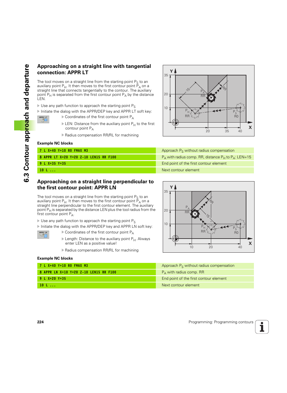 3 cont our appr oac h and depar tur e | HEIDENHAIN iTNC 530 (60642x-03) User Manual | Page 224 / 735