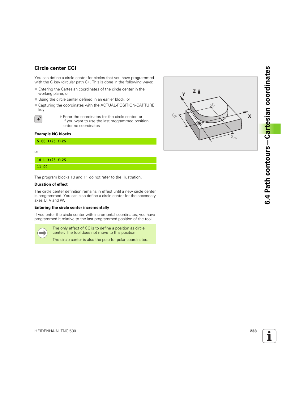 Circle center cci, 4 p a th cont ours—car te sian coor dinat e s | HEIDENHAIN iTNC 530 (60642x-03) User Manual | Page 233 / 735