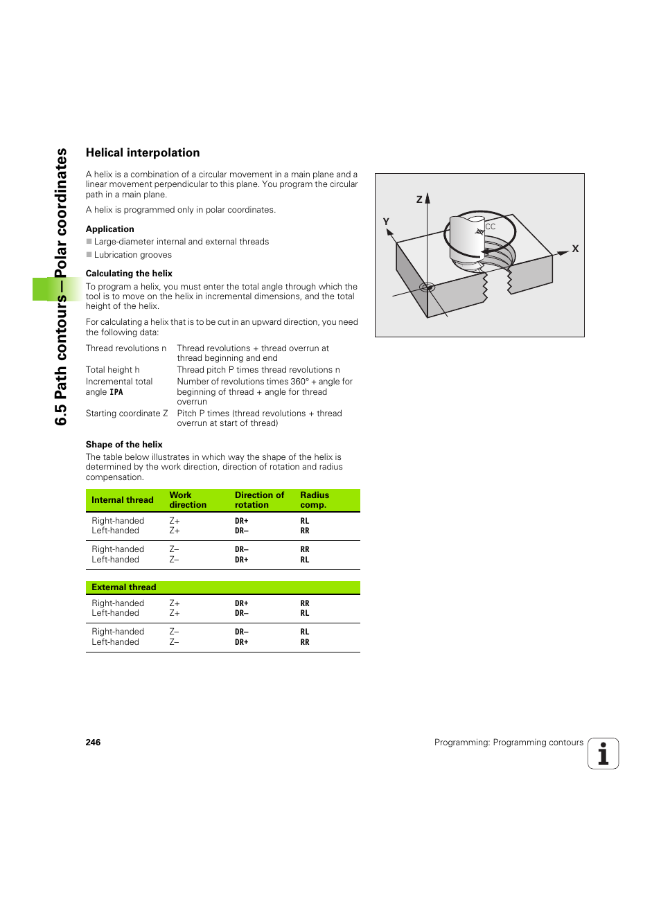 Helical interpolation, 5 p a th cont ours—p o lar c oor dinat e s | HEIDENHAIN iTNC 530 (60642x-03) User Manual | Page 246 / 735