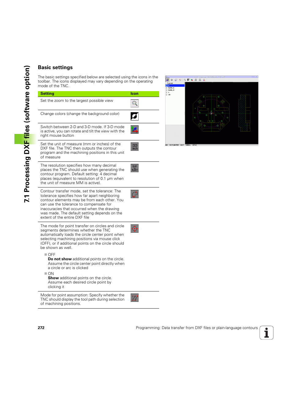 Basic settings, 1 pr ocessing dxf files (sof tw ar e option) | HEIDENHAIN iTNC 530 (60642x-03) User Manual | Page 272 / 735