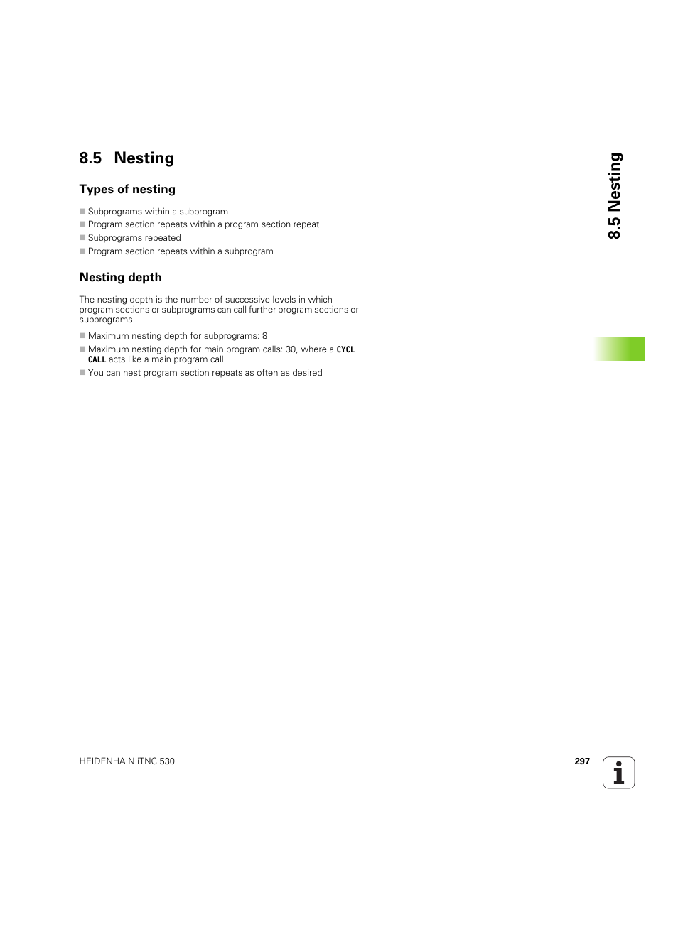 5 nesting, Types of nesting, Nesting depth | HEIDENHAIN iTNC 530 (60642x-03) User Manual | Page 297 / 735