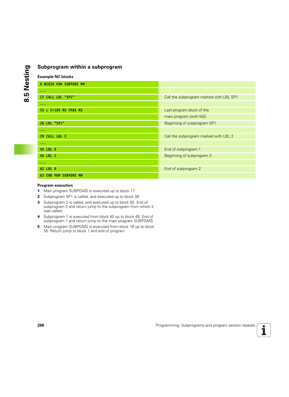 Subprogram within a subprogram, 5 nesting | HEIDENHAIN iTNC 530 (60642x-03) User Manual | Page 298 / 735