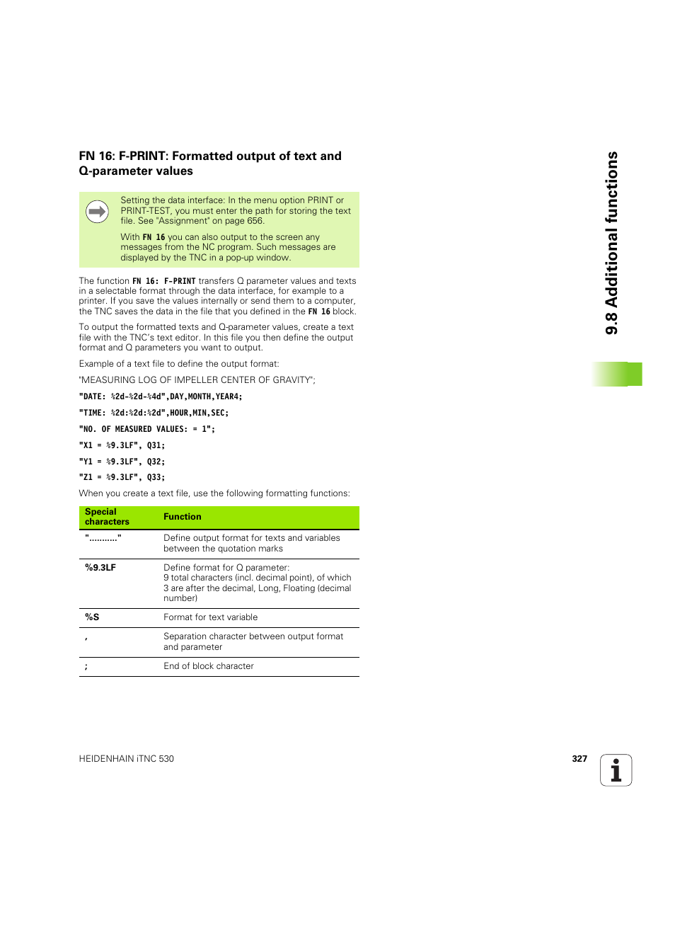 8 a d ditional functions | HEIDENHAIN iTNC 530 (60642x-03) User Manual | Page 327 / 735