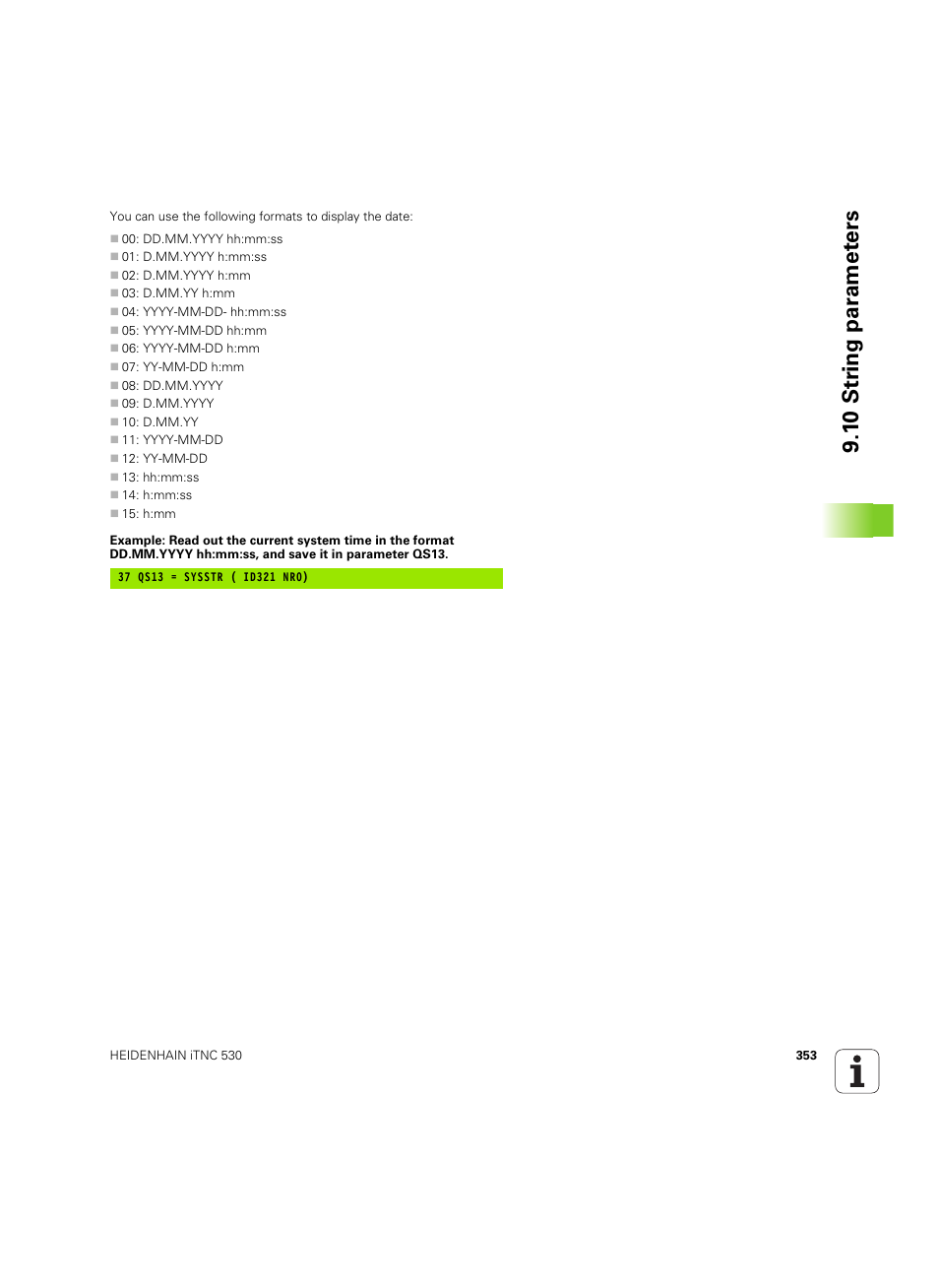 1 0 str ing par a met e rs | HEIDENHAIN iTNC 530 (60642x-03) User Manual | Page 353 / 735