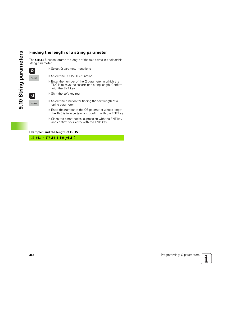 Finding the length of a string parameter, 1 0 str ing par a met e rs | HEIDENHAIN iTNC 530 (60642x-03) User Manual | Page 356 / 735