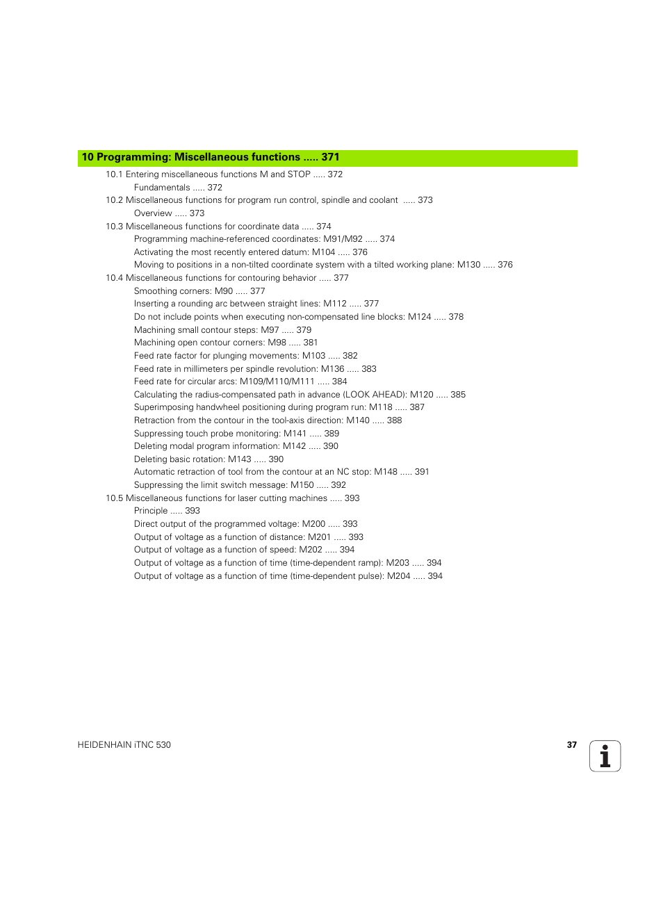 10 programming: miscellaneous functions | HEIDENHAIN iTNC 530 (60642x-03) User Manual | Page 37 / 735