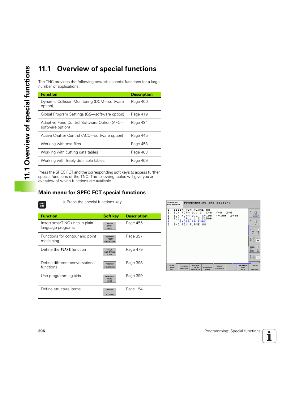 1 overview of special functions, Main menu for spec fct special functions | HEIDENHAIN iTNC 530 (60642x-03) User Manual | Page 396 / 735