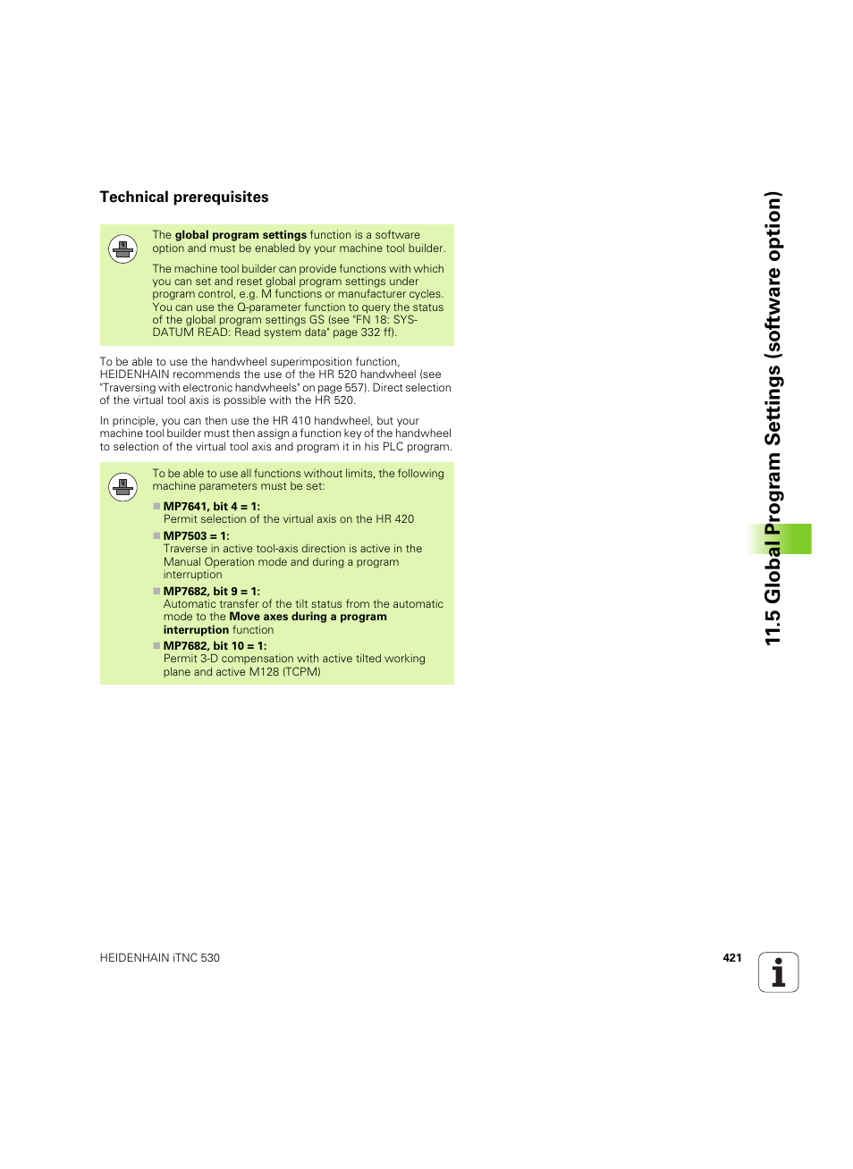 Technical prerequisites, 5 global pr ogr a m set tings (sof tw ar e option) | HEIDENHAIN iTNC 530 (60642x-03) User Manual | Page 421 / 735