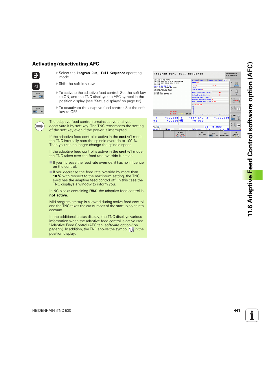 Activating/deactivating afc | HEIDENHAIN iTNC 530 (60642x-03) User Manual | Page 441 / 735