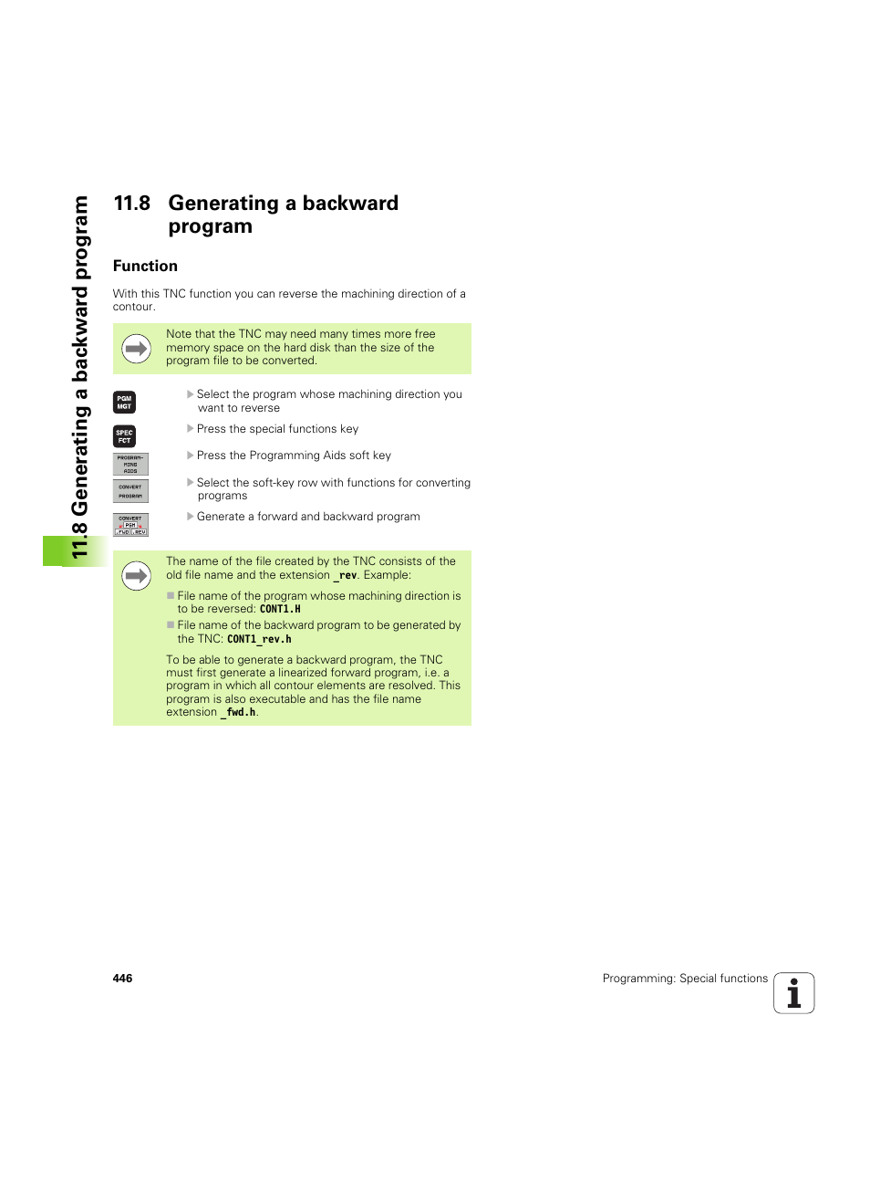 8 generating a backward program, Function | HEIDENHAIN iTNC 530 (60642x-03) User Manual | Page 446 / 735