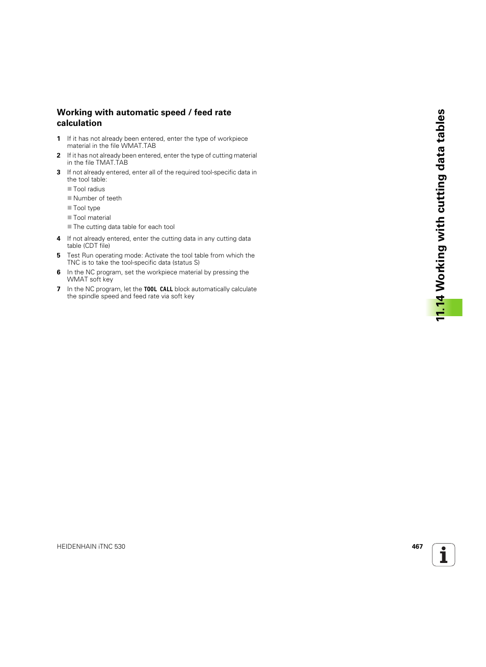 14 w o rk ing with cut ting data tables | HEIDENHAIN iTNC 530 (60642x-03) User Manual | Page 467 / 735