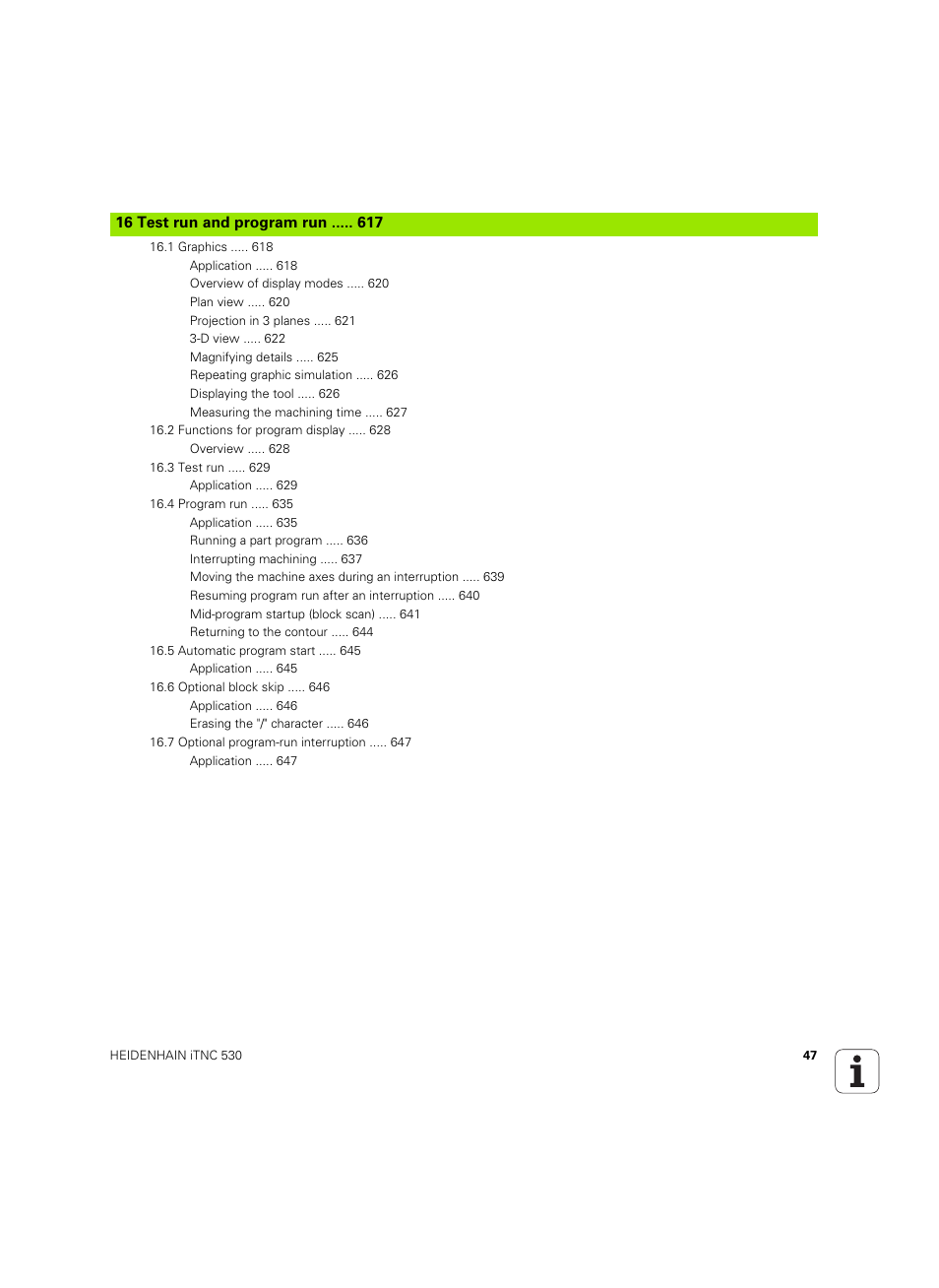 16 test run and program run | HEIDENHAIN iTNC 530 (60642x-03) User Manual | Page 47 / 735