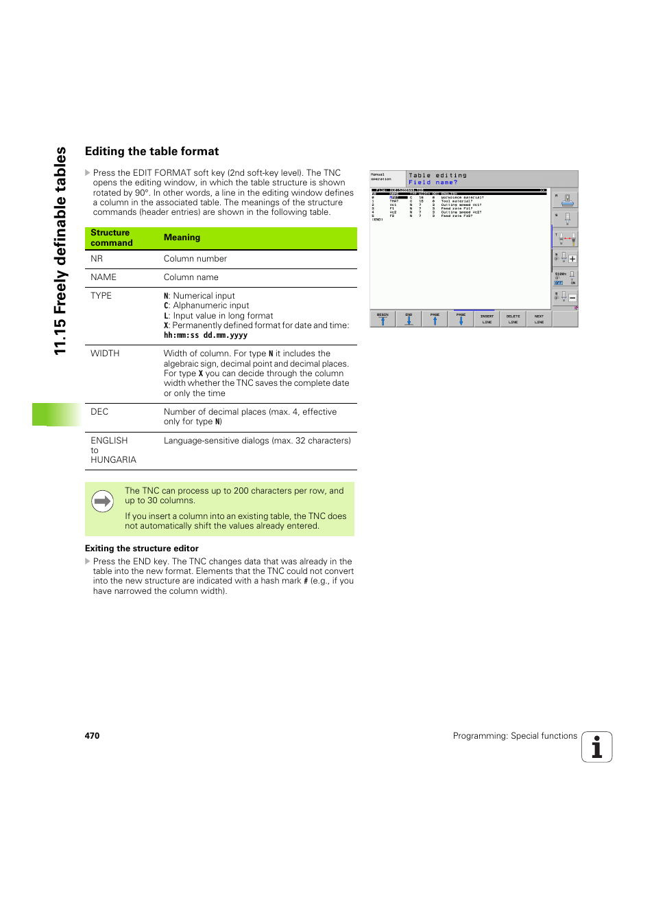 Editing the table format, 15 f reely definable tables | HEIDENHAIN iTNC 530 (60642x-03) User Manual | Page 470 / 735