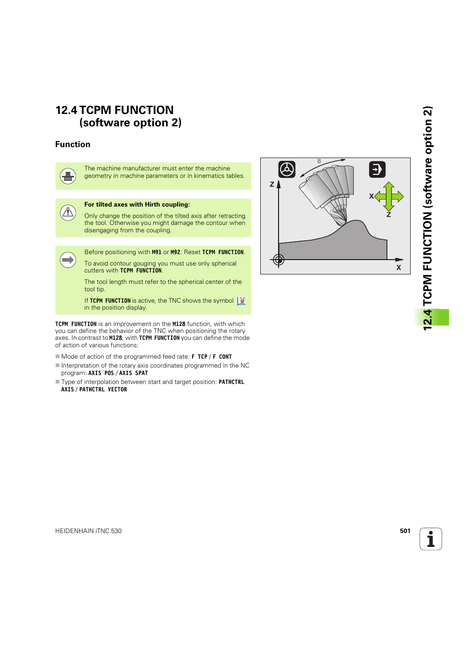 4 tcpm function (software option 2), Function | HEIDENHAIN iTNC 530 (60642x-03) User Manual | Page 501 / 735