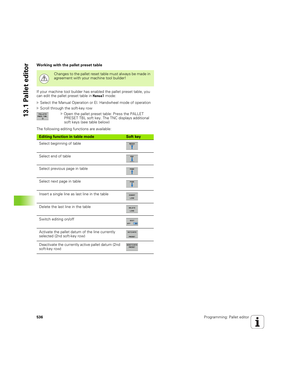 1 p a llet edit or | HEIDENHAIN iTNC 530 (60642x-03) User Manual | Page 536 / 735