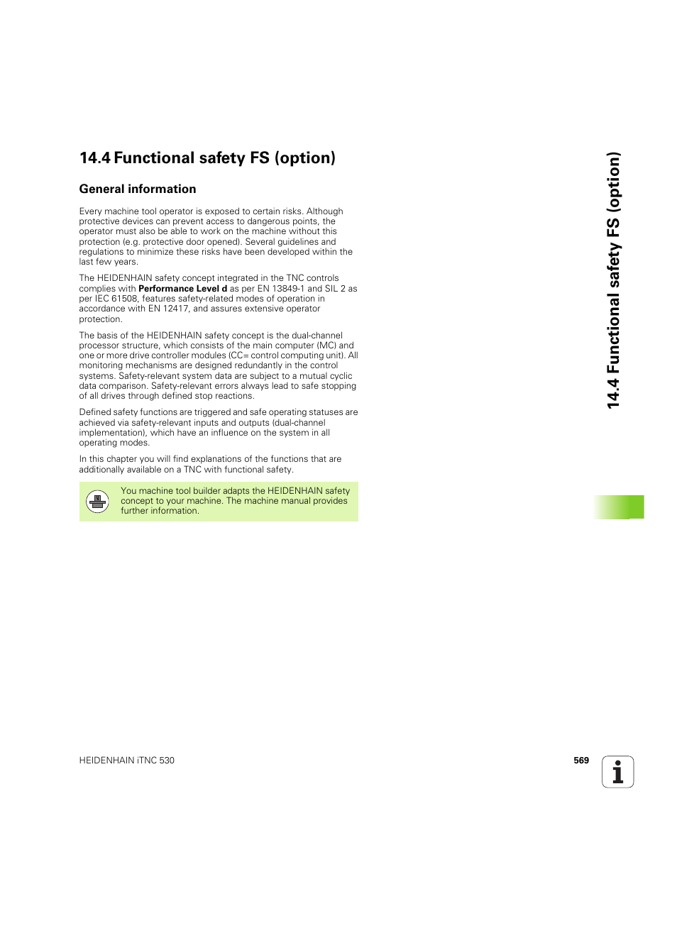 4 functional safety fs (option), General information | HEIDENHAIN iTNC 530 (60642x-03) User Manual | Page 569 / 735