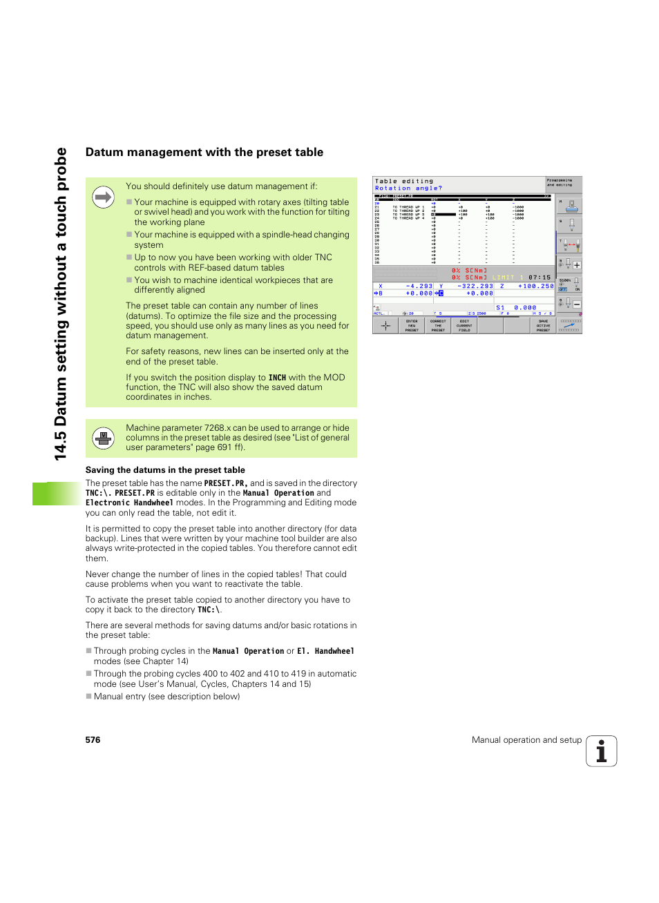 Datum management with the preset table | HEIDENHAIN iTNC 530 (60642x-03) User Manual | Page 576 / 735