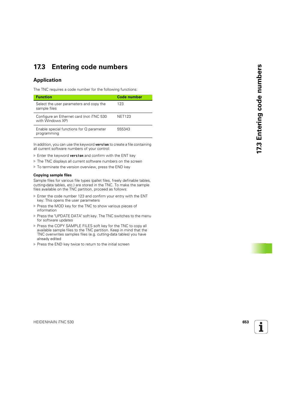 3 entering code numbers, Application | HEIDENHAIN iTNC 530 (60642x-03) User Manual | Page 653 / 735