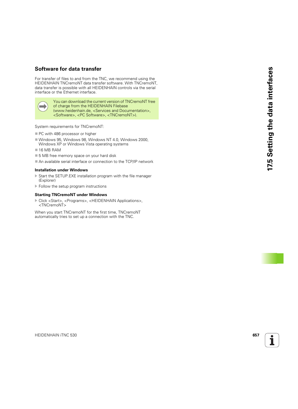 Software for data transfer, 5 set ting the data int e rf aces | HEIDENHAIN iTNC 530 (60642x-03) User Manual | Page 657 / 735