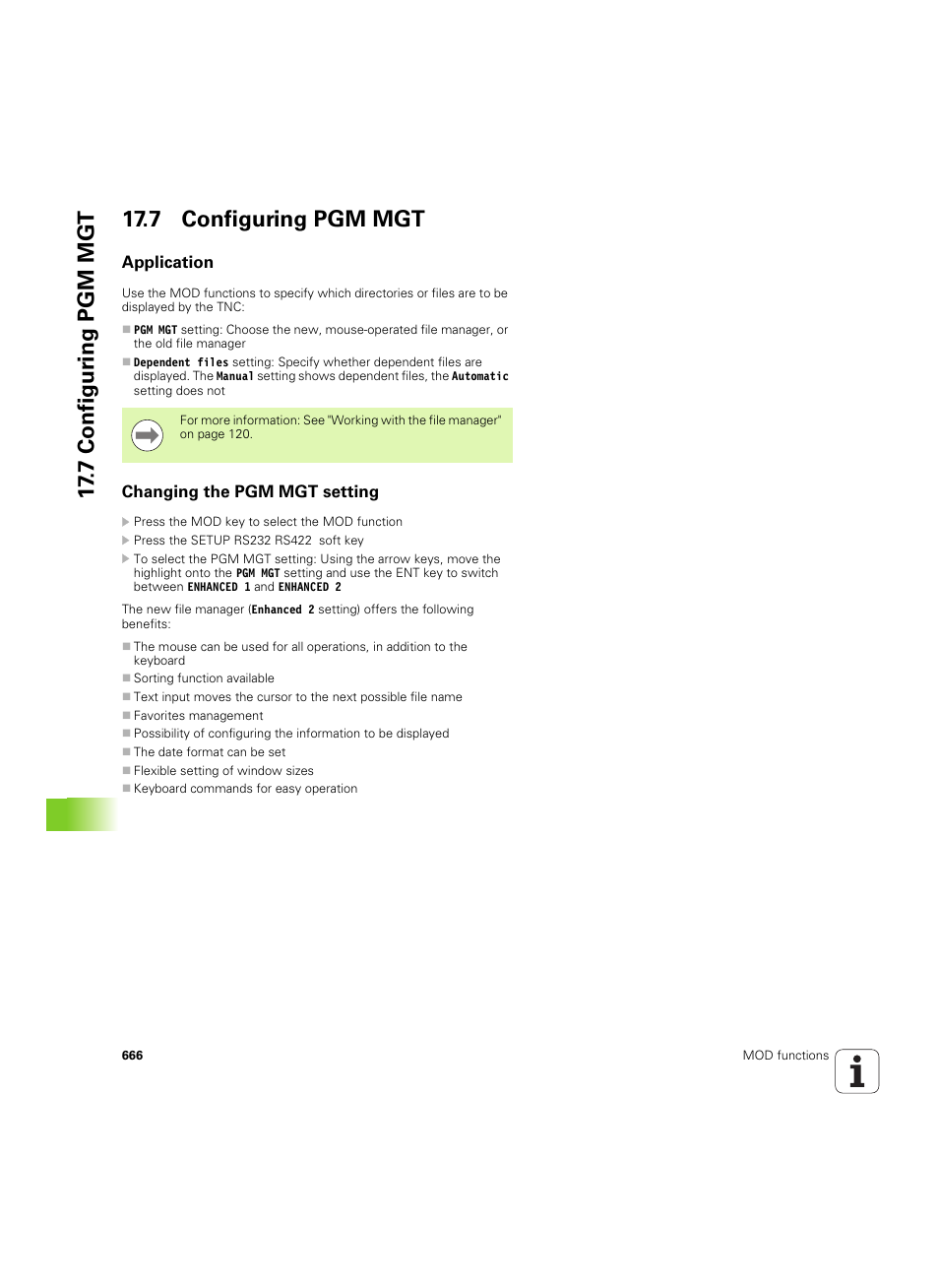 7 configuring pgm mgt, Application, Changing the pgm mgt setting | 7 configur ing pgm mgt 17.7 configuring pgm mgt | HEIDENHAIN iTNC 530 (60642x-03) User Manual | Page 666 / 735