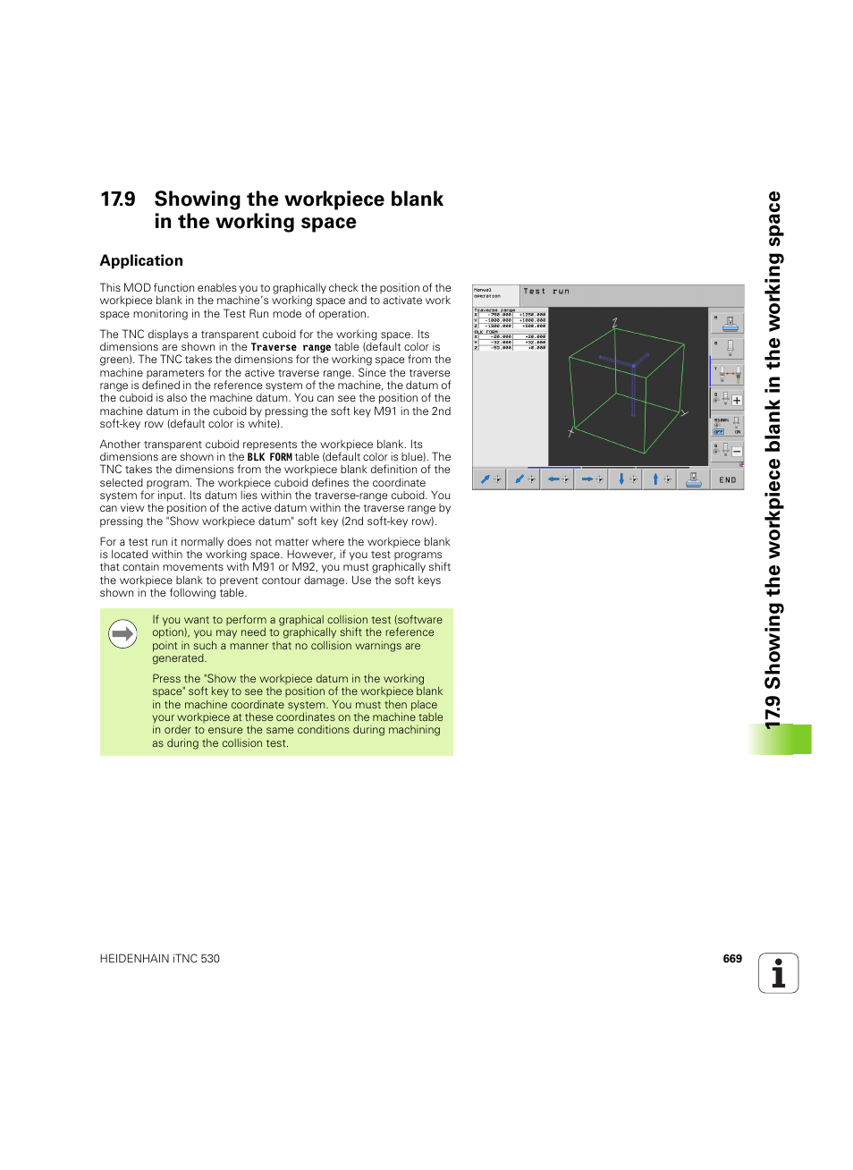 9 showing the workpiece blank in the working space, Application | HEIDENHAIN iTNC 530 (60642x-03) User Manual | Page 669 / 735