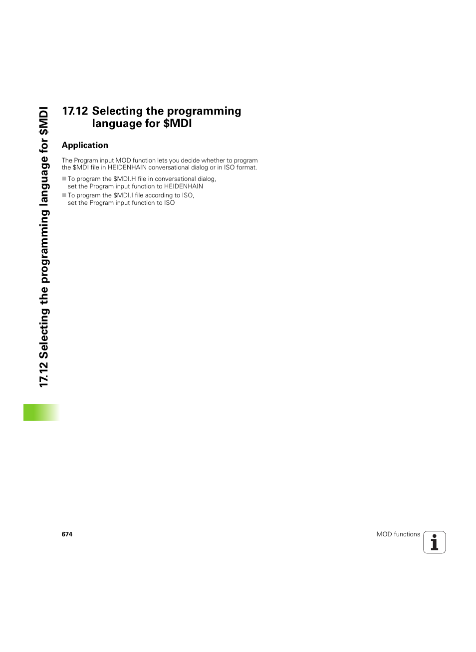 12 selecting the programming language for $mdi, Application | HEIDENHAIN iTNC 530 (60642x-03) User Manual | Page 674 / 735