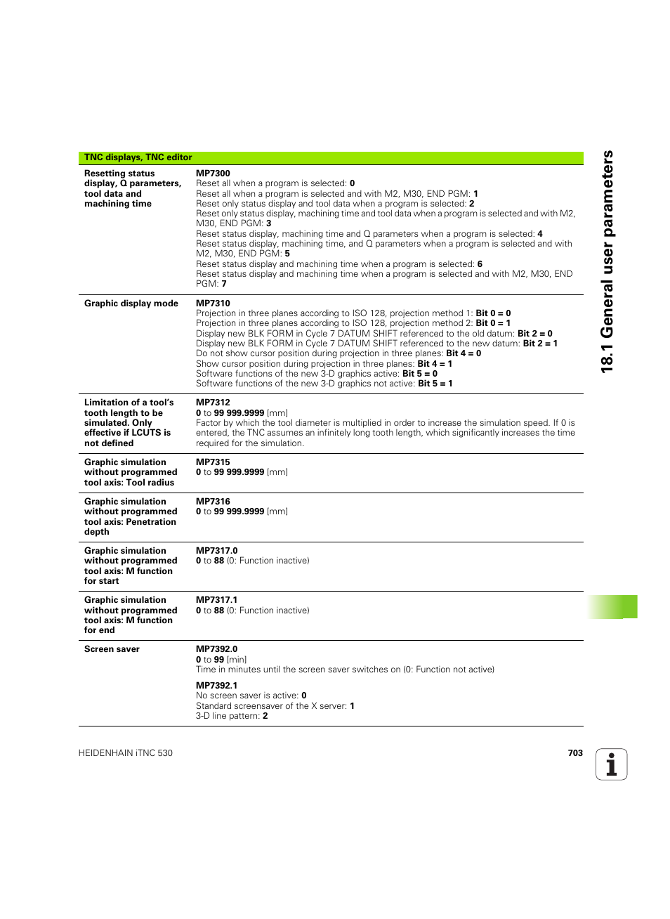 18 .1 gener a l user par a met e rs | HEIDENHAIN iTNC 530 (60642x-03) User Manual | Page 703 / 735
