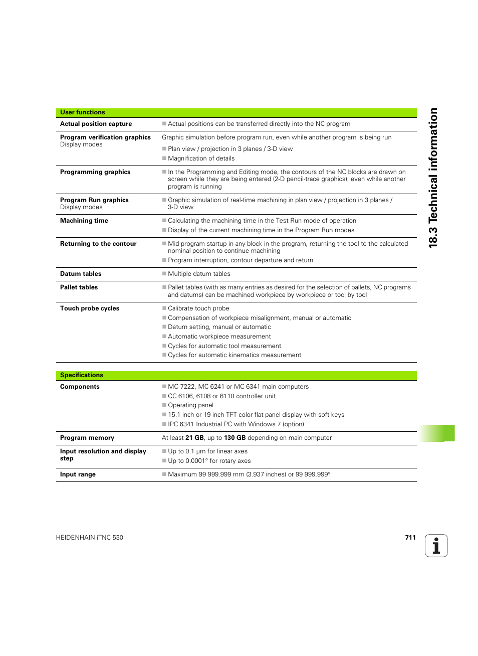 18 .3 t e c hnical inf o rm ation | HEIDENHAIN iTNC 530 (60642x-03) User Manual | Page 711 / 735