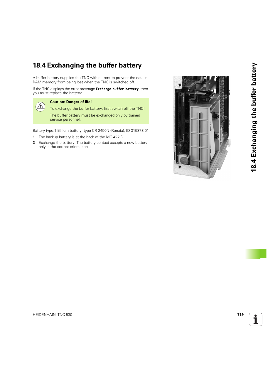 4 exchanging the buffer battery | HEIDENHAIN iTNC 530 (60642x-03) User Manual | Page 719 / 735