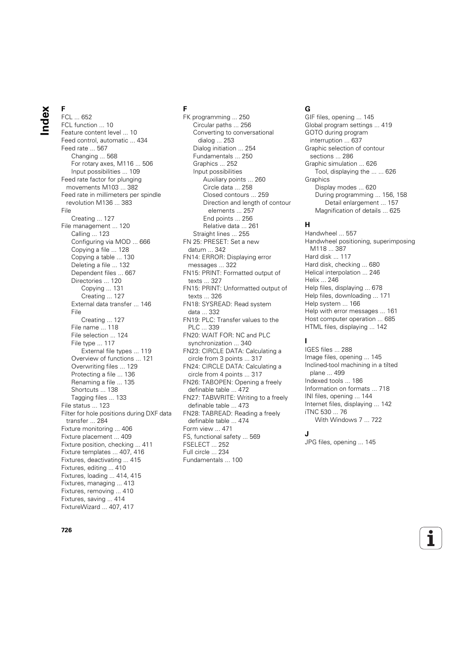 Index | HEIDENHAIN iTNC 530 (60642x-03) User Manual | Page 726 / 735