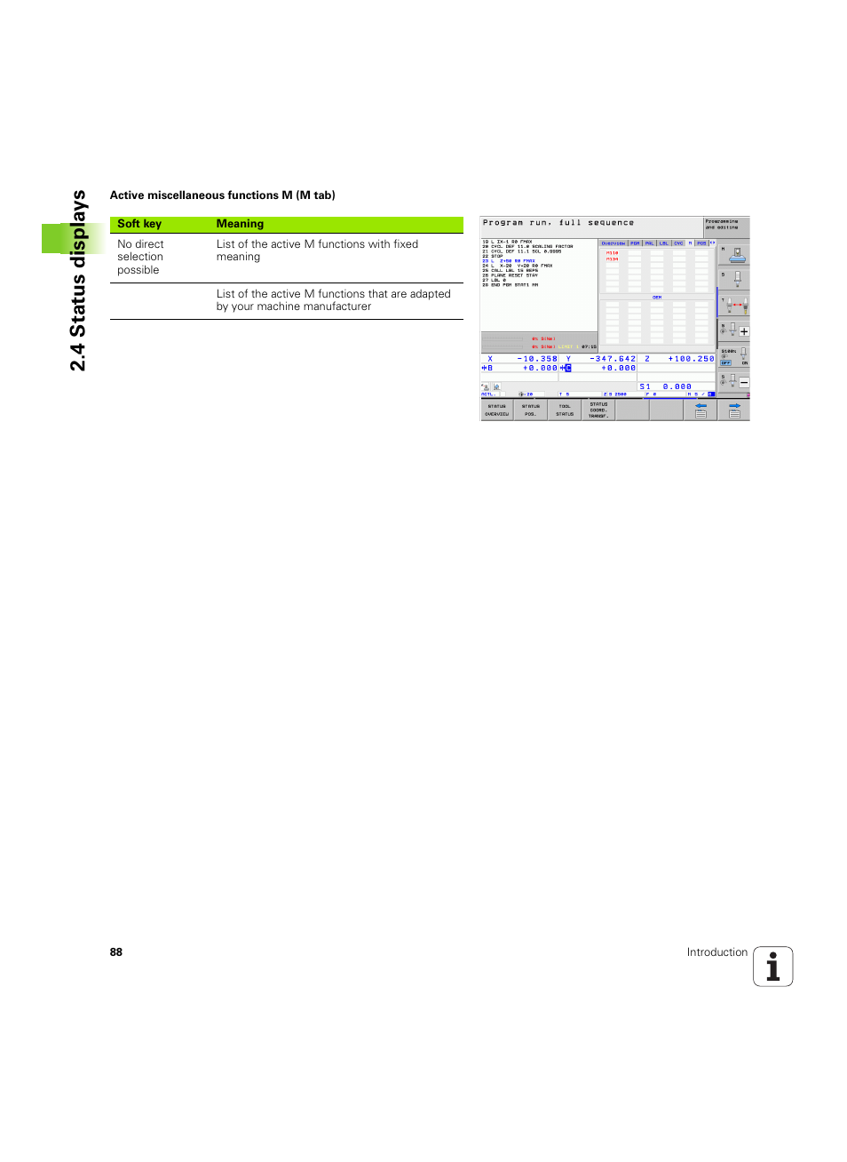 4 stat us displa ys | HEIDENHAIN iTNC 530 (60642x-03) User Manual | Page 88 / 735