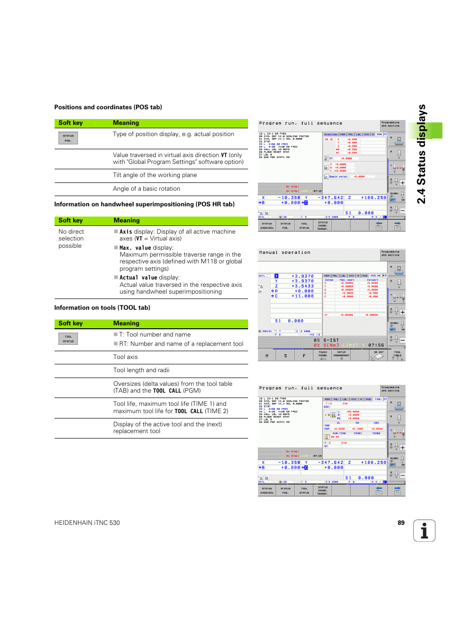 4 stat us displa ys | HEIDENHAIN iTNC 530 (60642x-03) User Manual | Page 89 / 735