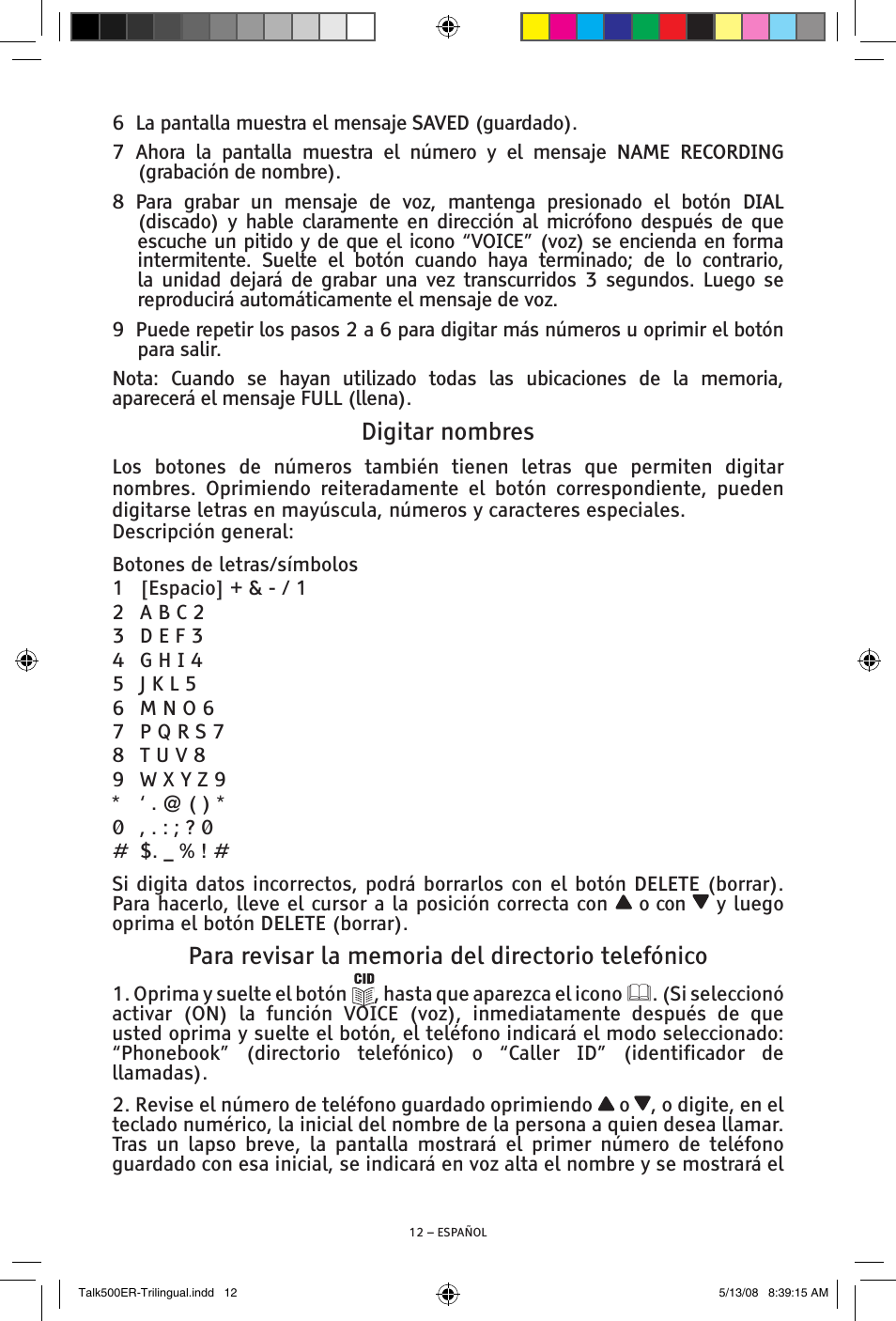 Digitar nombres | ClearSounds TALK500 ER User Manual | Page 32 / 64