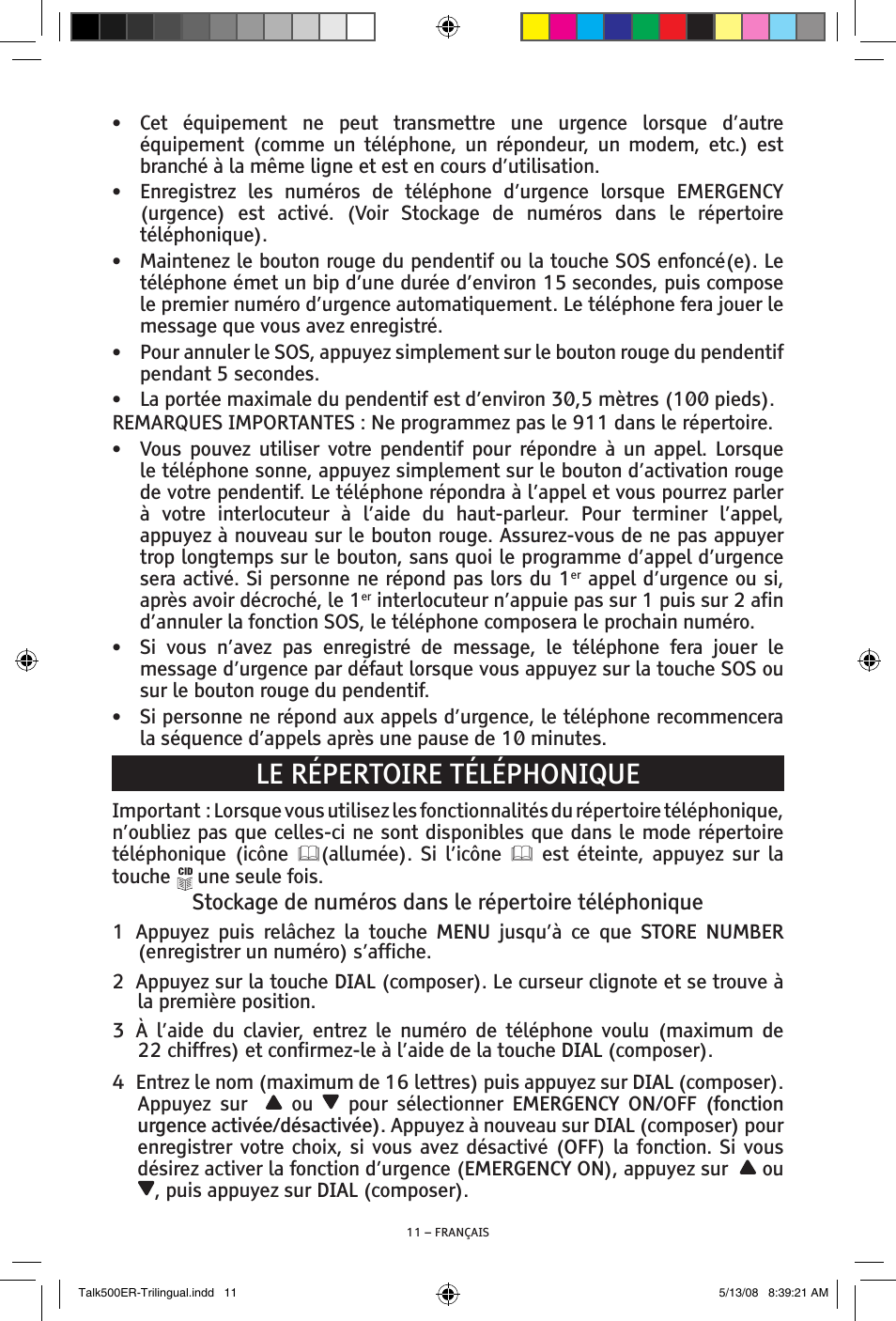 Le répertoire téléphonique | ClearSounds TALK500 ER User Manual | Page 53 / 64