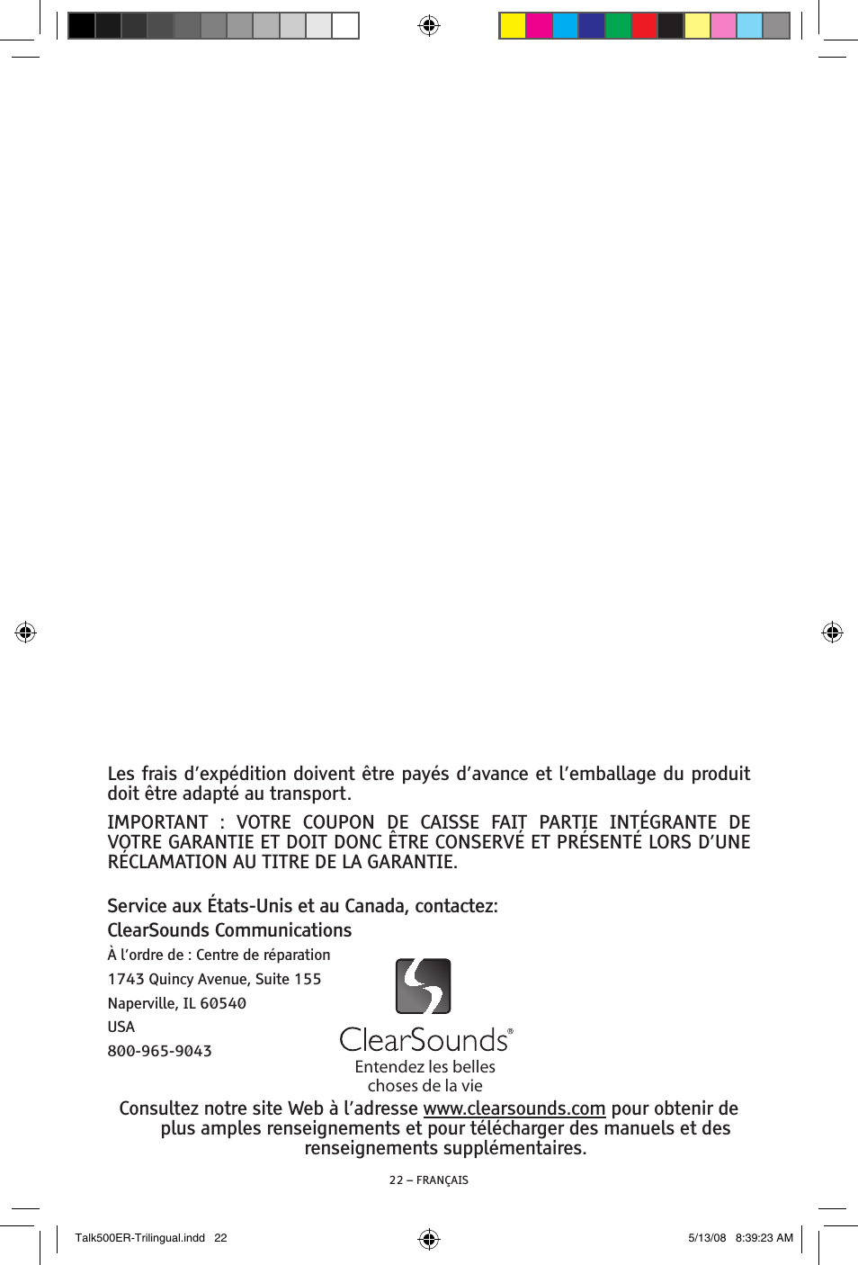 ClearSounds TALK500 ER User Manual | Page 64 / 64