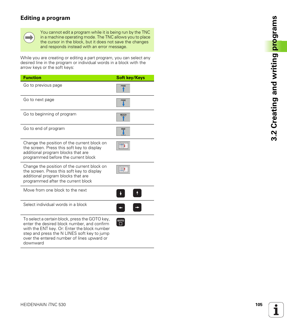 Editing a program, 2 cr eating and wr iting pr ogr a ms | HEIDENHAIN iTNC 530 (60642x-03) ISO programming User Manual | Page 105 / 656