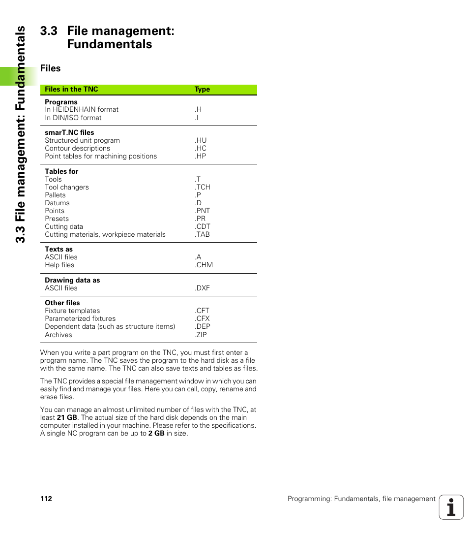 3 file management: fundamentals, Files | HEIDENHAIN iTNC 530 (60642x-03) ISO programming User Manual | Page 112 / 656