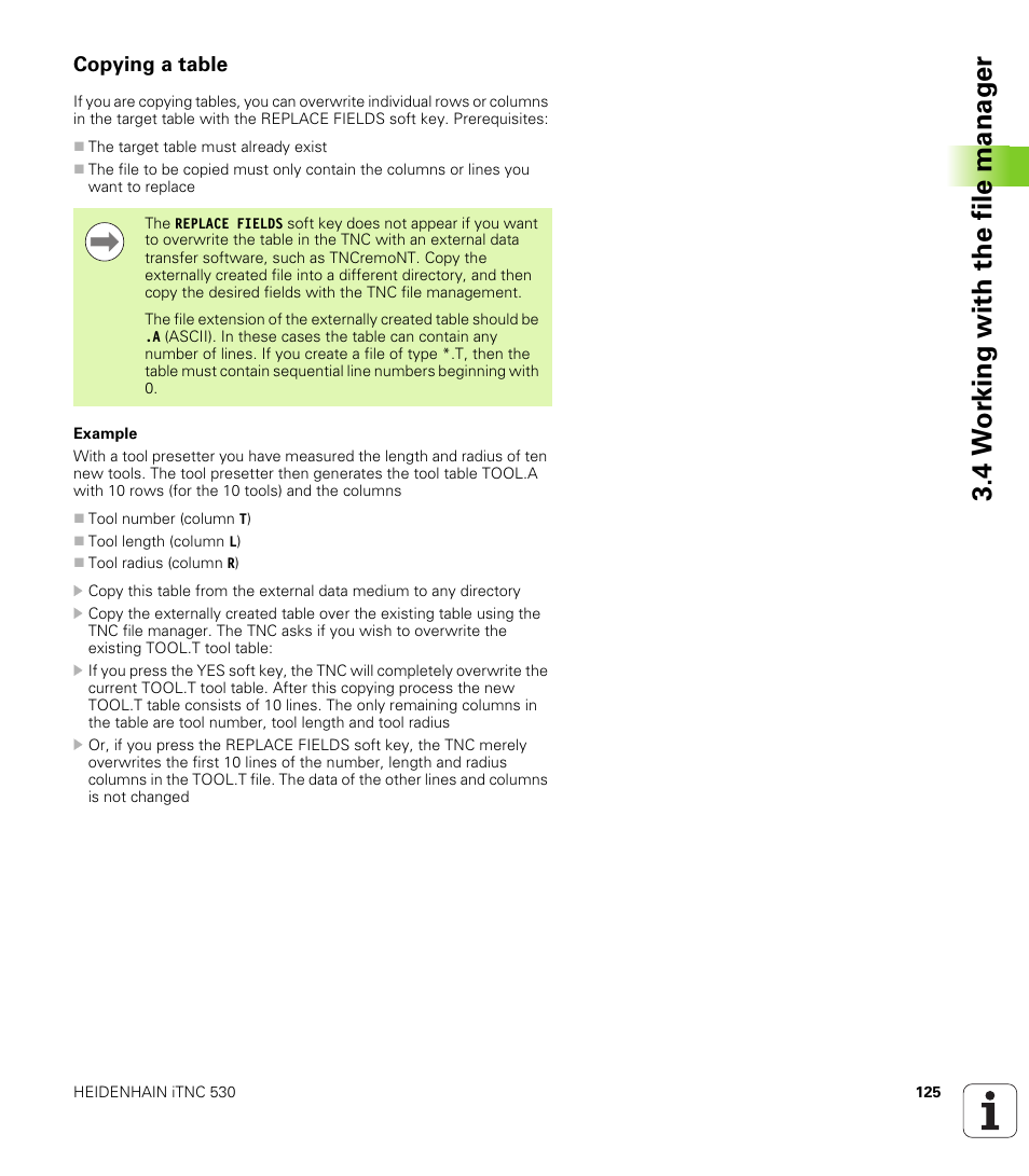 Copying a table, 4 w o rk ing with the file manag e r | HEIDENHAIN iTNC 530 (60642x-03) ISO programming User Manual | Page 125 / 656