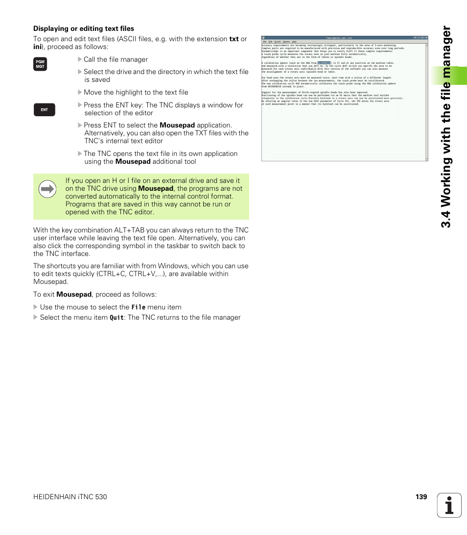 4 w o rk ing with the file manag e r | HEIDENHAIN iTNC 530 (60642x-03) ISO programming User Manual | Page 139 / 656