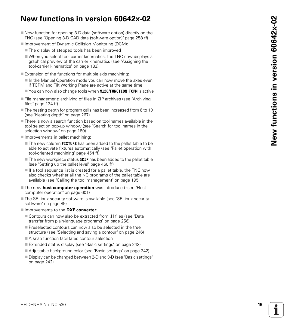 New functions in version 60642x-02 | HEIDENHAIN iTNC 530 (60642x-03) ISO programming User Manual | Page 15 / 656