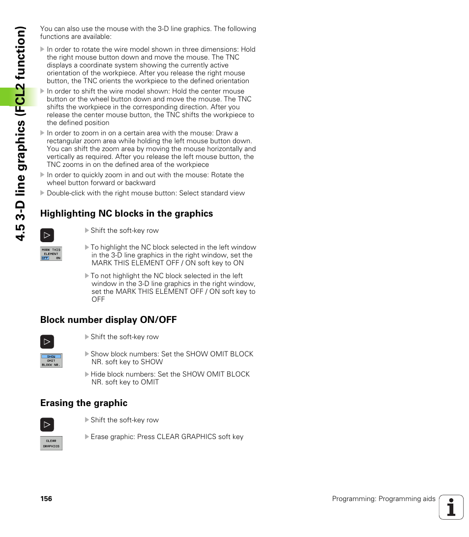 Highlighting nc blocks in the graphics, Block number display on/off, Erasing the graphic | 5 3-d line gr aphics (fcl2 function) | HEIDENHAIN iTNC 530 (60642x-03) ISO programming User Manual | Page 156 / 656