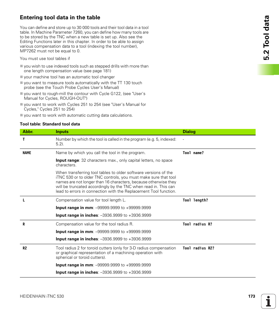 Entering tool data in the table, 2 t ool data | HEIDENHAIN iTNC 530 (60642x-03) ISO programming User Manual | Page 173 / 656