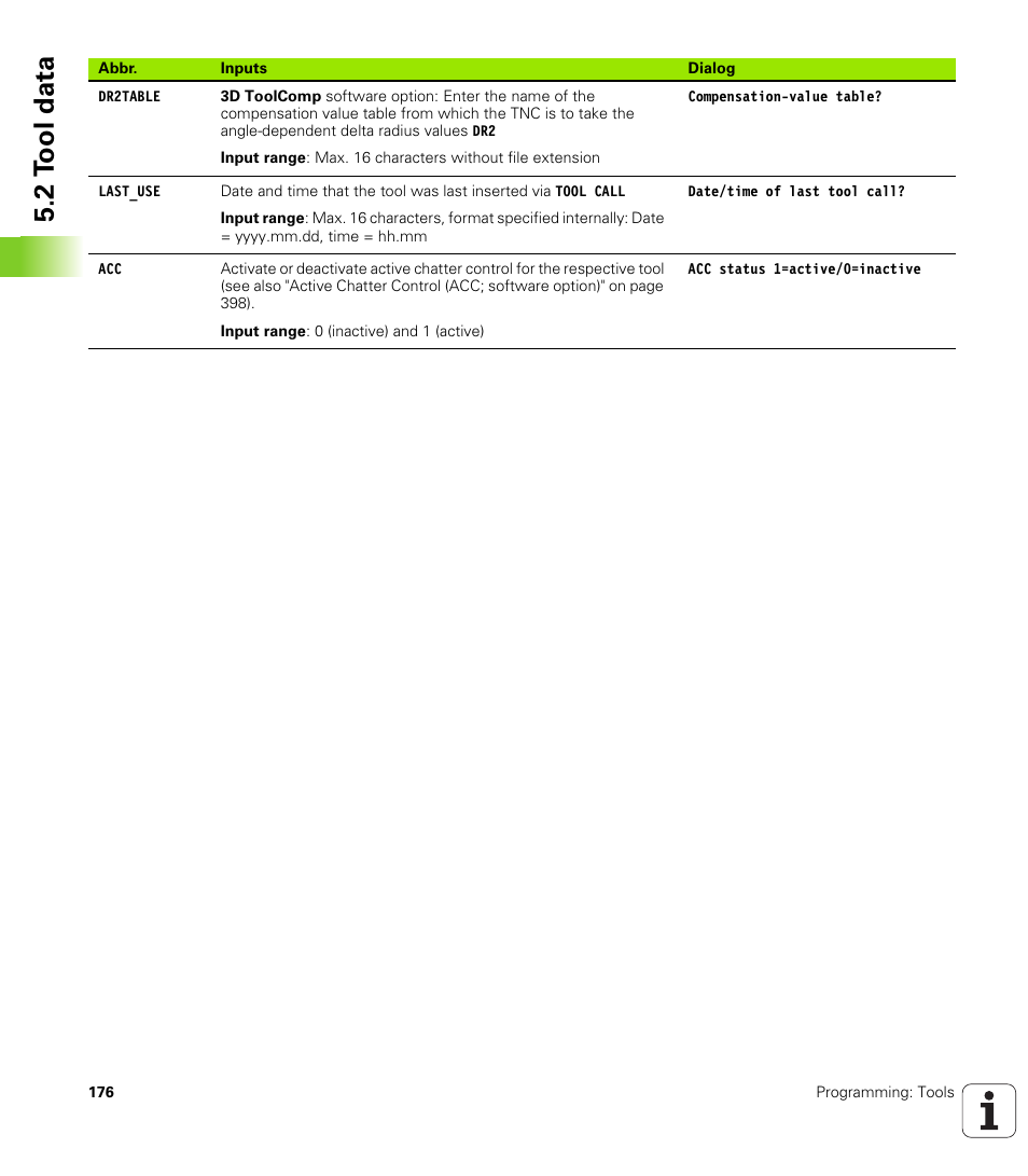 2 t ool data | HEIDENHAIN iTNC 530 (60642x-03) ISO programming User Manual | Page 176 / 656