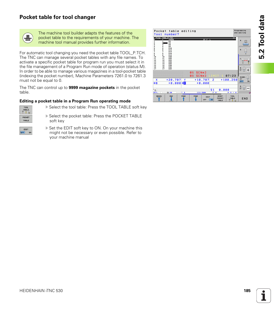 Pocket table for tool changer, 2 t ool data | HEIDENHAIN iTNC 530 (60642x-03) ISO programming User Manual | Page 185 / 656