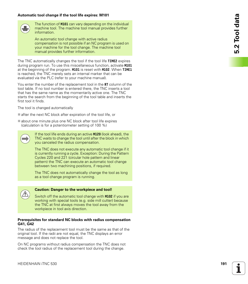 2 t ool data | HEIDENHAIN iTNC 530 (60642x-03) ISO programming User Manual | Page 191 / 656