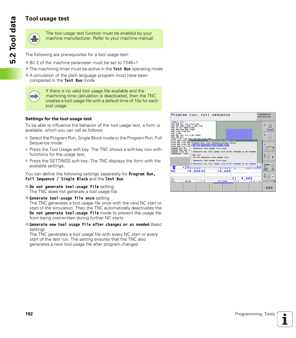 Tool usage test, 2 t ool data | HEIDENHAIN iTNC 530 (60642x-03) ISO programming User Manual | Page 192 / 656