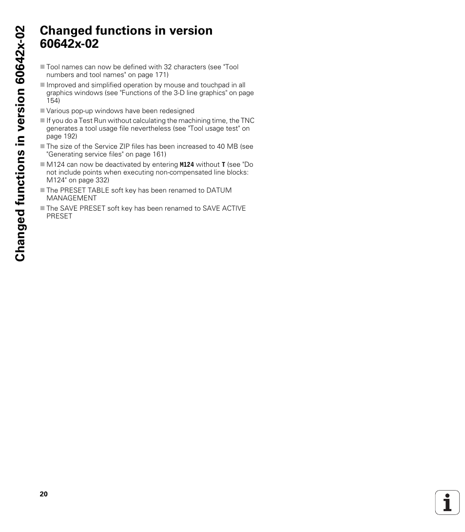 Changed functions in version 60642x-02 | HEIDENHAIN iTNC 530 (60642x-03) ISO programming User Manual | Page 20 / 656