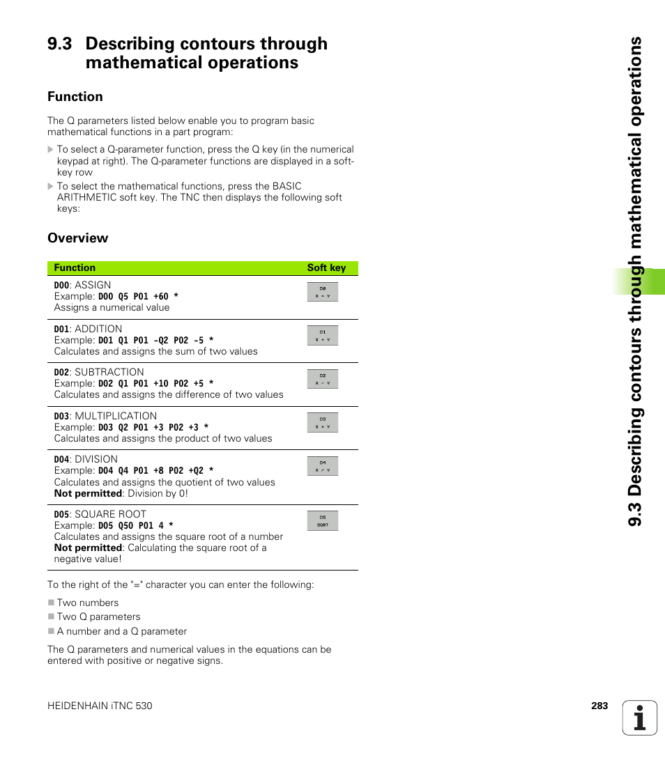 Function, Overview | HEIDENHAIN iTNC 530 (60642x-03) ISO programming User Manual | Page 283 / 656