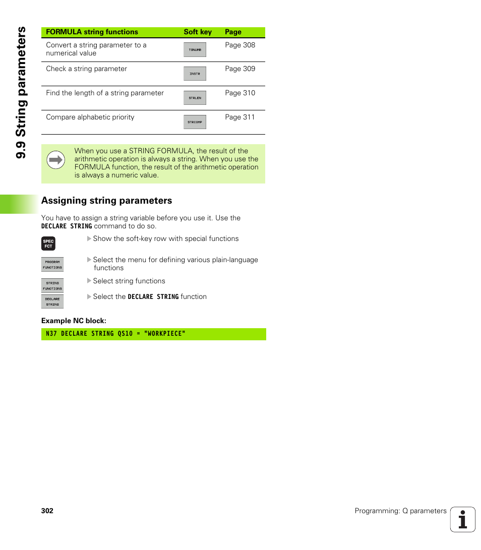 Assigning string parameters, 9 str ing par a met e rs | HEIDENHAIN iTNC 530 (60642x-03) ISO programming User Manual | Page 302 / 656