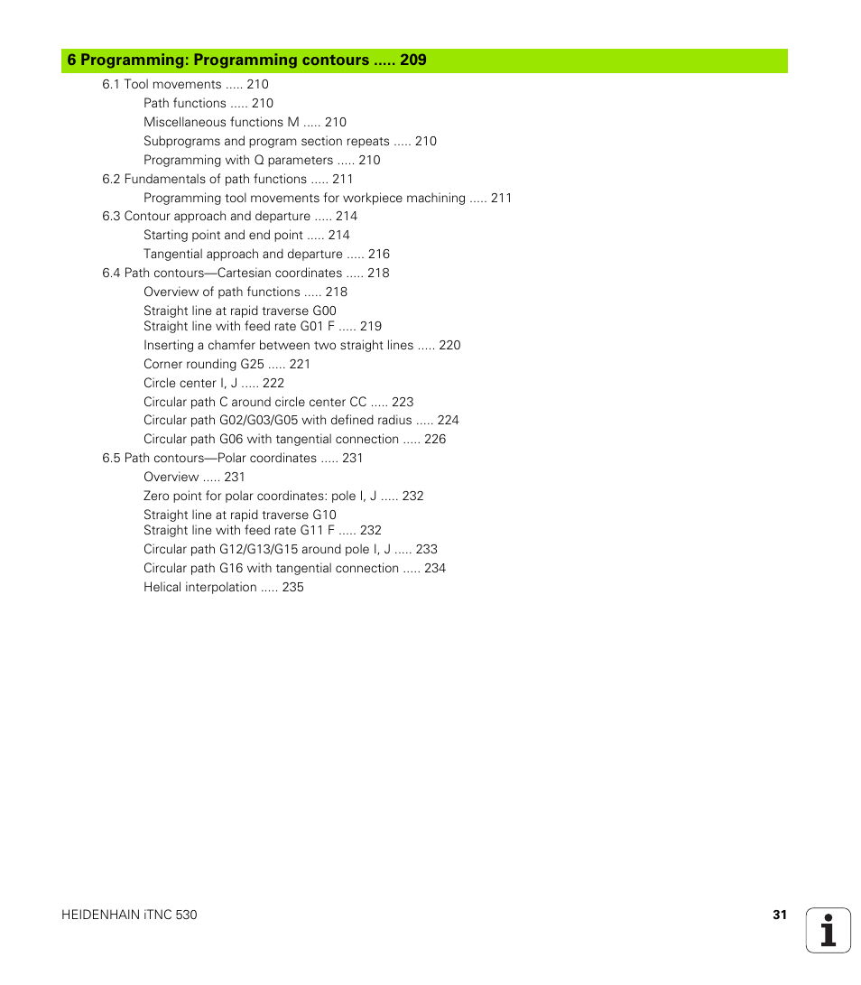 6 programming: programming contours | HEIDENHAIN iTNC 530 (60642x-03) ISO programming User Manual | Page 31 / 656